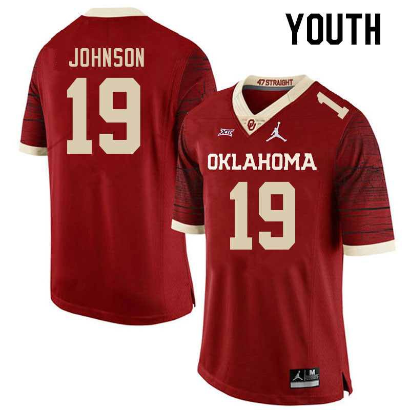 Youth #19 Jacobe Johnson Oklahoma Sooners College Football Jerseys Stitched Sale-Retro